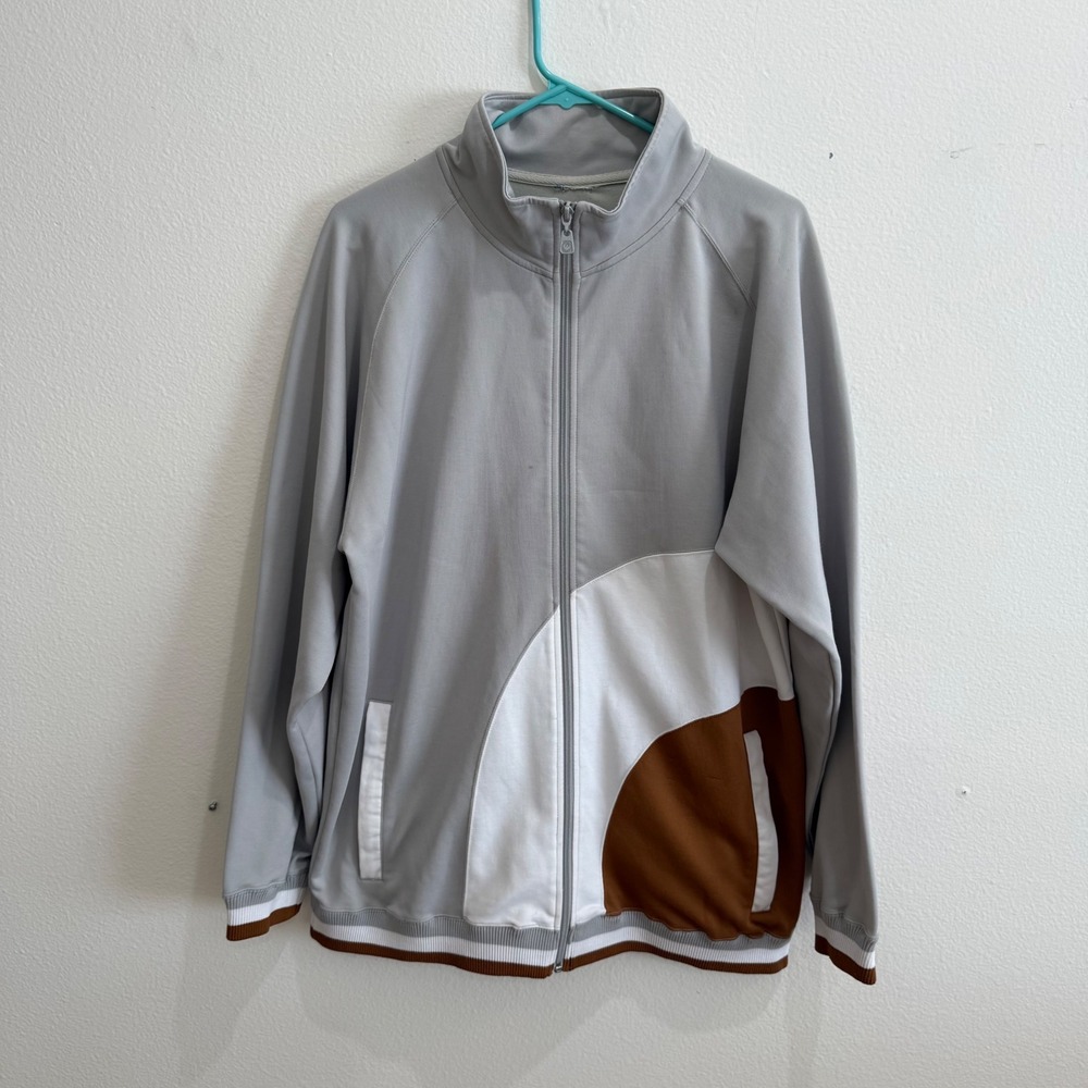 Vintage Dragon Men Track Jacket Grey White Brown Colorblock Full Zip Sporty XL